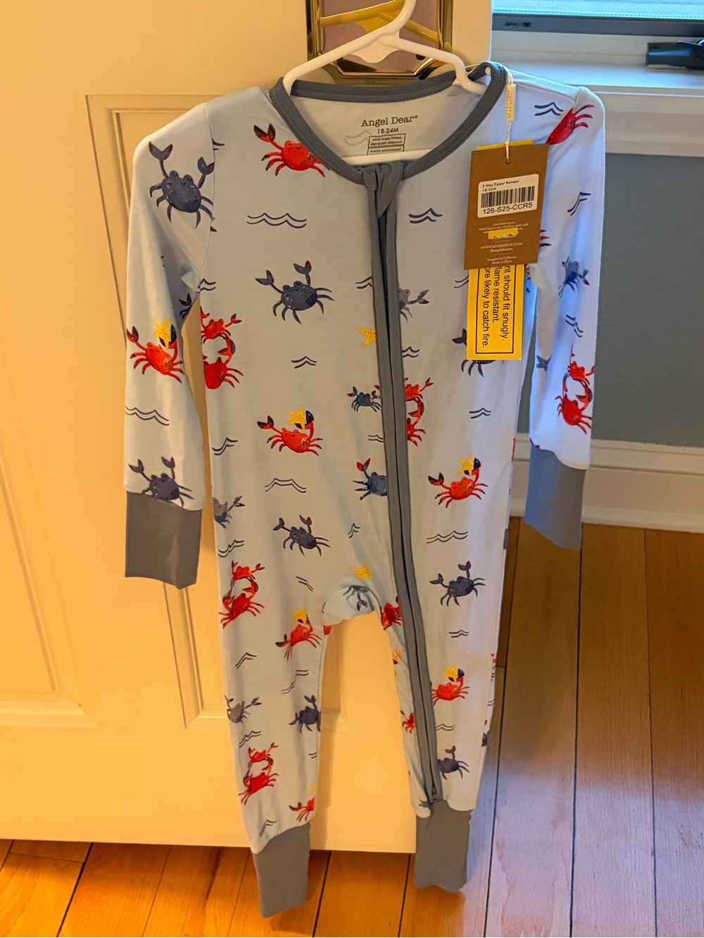 NWT Angel Dear Bamboo Nautical Crab Foldover Feet Convertible Pajamas 18-24